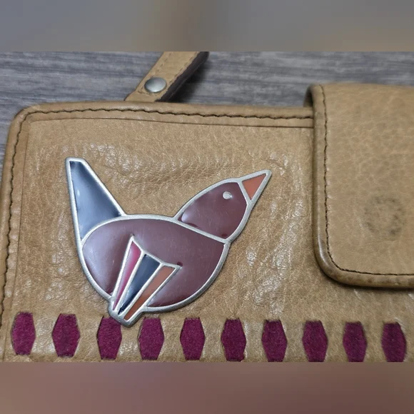 Fossil Wallet Bird Leather Colorful Fun Funky Boho - Picture 2 of 10